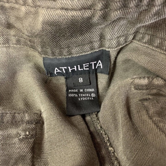 Athleta Cropped Pants 8 Army Green Tencel Lyocell Drawstring Tie Capri B122 - Picture 9 of 10
